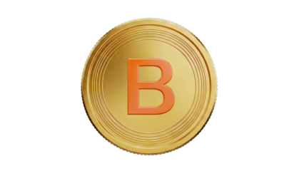 Gold Coin with Orange Letter B Symbol
