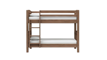 Wooden Bunk Bed with White Mattresses and Pillows