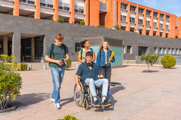 Diverse students walking together on university campus