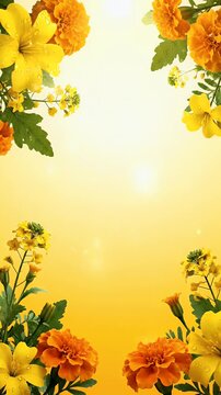 Basanta Panchami banner background with bright yellow gradient, spring florals and gentle light
