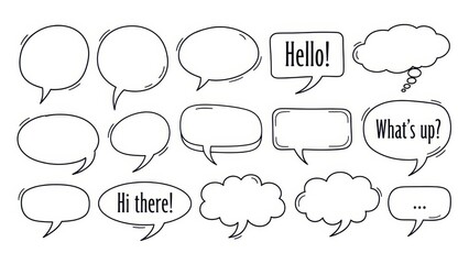 A collection of diverse hand-drawn speech bubbles for web design or social media