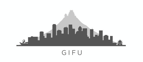 Gifu city skyline silhouette with landmark castle vector illustration