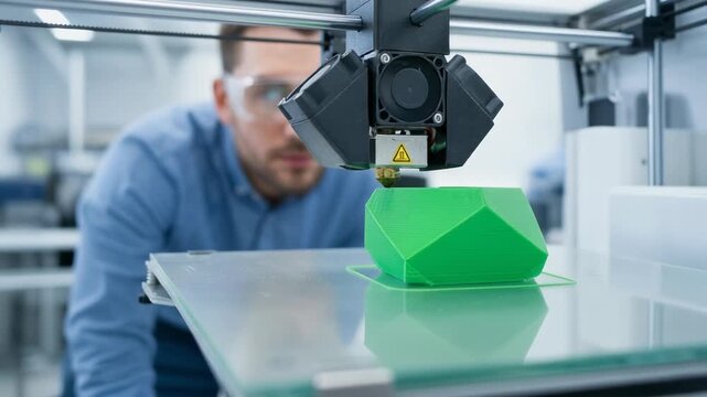 Innovative 3D Printing Process with a Green Object Being Created by a Skilled Professional