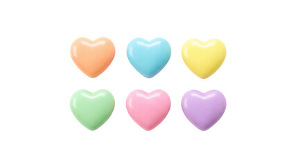 Obraz premium Happy valentine's day colorful heart shaped candies arranged in two rows on a clean white background cutout