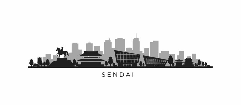 Sendai city skyline silhouette with landmarks vector illustration