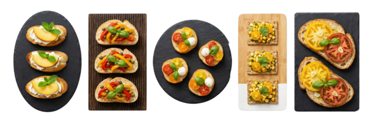 Assorted Bruschetta and Crostini Appetizers with Fresh Toppings