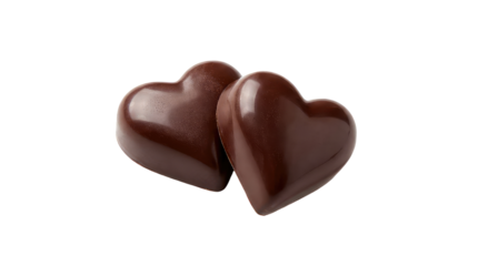 Happy valentine's day two chocolate heart shaped candies placed together with a smooth isolated on a neutral background with png background
