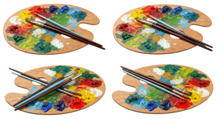 Artist Palette with Paint Brushes and Colorful Paints