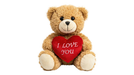 Obraz premium Happy valentine's day cute teddy bear holding a red heart with i love you text on its chest object on white and png
