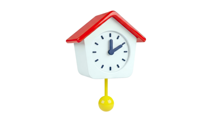 Cartoon Cuckoo Clock with Red Roof and Yellow Pendulum
