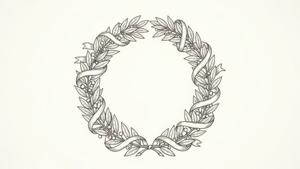 Elegant hand-drawn olive wreath with ribbon, creating a versatile frame for messages