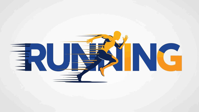 Dynamic illustration of a runner in full stride, symbolizing speed and motion within the stylized word 'RUNNING', perfect for sports and fitness branding and promotion