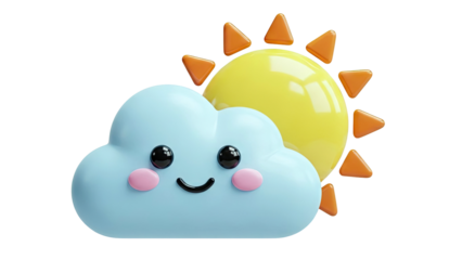 Cute cartoon cloud and sun with smiling face