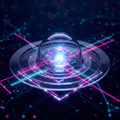 Glowing Quantum Energy Core &ndash; Futuristic AI Data Sphere with Neon Light Streams and Holographic Circuit Rings.