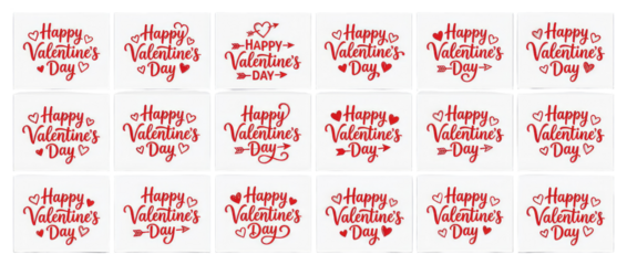 Set of text happy valentine's day or repeating pattern of text happy valentin's day in red colors on a white background no background