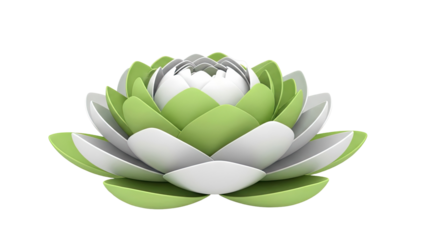 Stylized Lotus Flower with Green and White Petals