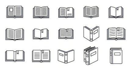 Collection of linear book icons symbolizing knowledge reading education and literature exploration