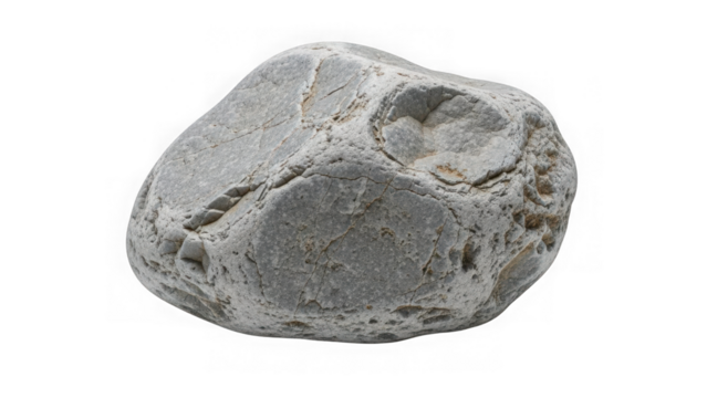 Close-up of a weathered, grey river rock with textured surface, isolated on transparent background. - Powered by Adobe