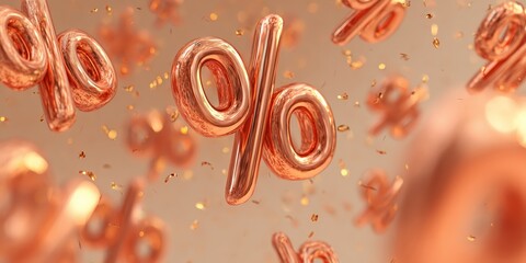 Dynamic discount concept with shiny percent icons and festive glitter, great for seasonal campaigns, coupons, and special offers.