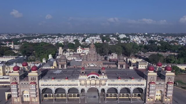 Aerial shot of Mysore Palace during the COVID-19 lockdown in Mysore, Karnataka, India