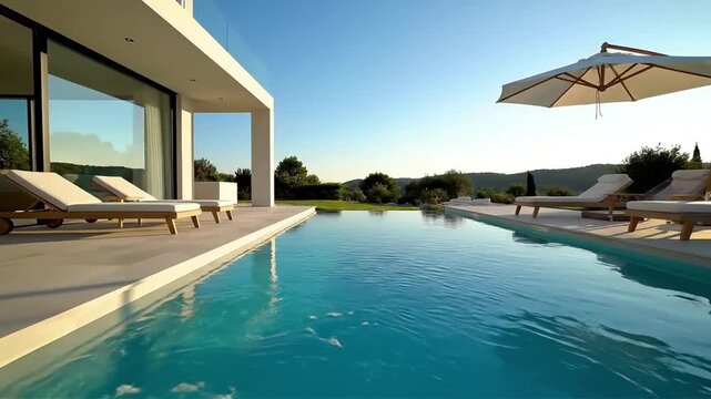 Luxurious modern villa with infinity pool overlooking a lush landscape perfect for travel real estate and lifestyle marketing showcasing upscale relaxation and vacation luxury