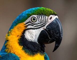A vibrant parrot with bright blue, green, and yellow feathers