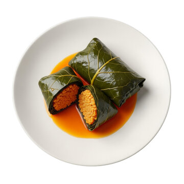 Buntil Indonesian traditional dish made from vegetables cooked in spiced coconut milk and wrapped in banana leaves. Isolated PNG with transparent background, ideal for menus and food design.
