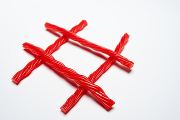 Candy Tic Tac Toe Game Made of Red Candy, Top Down View