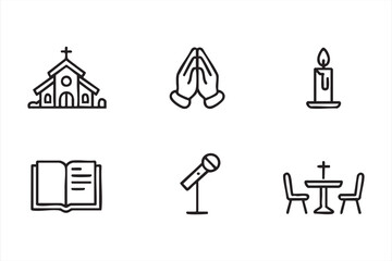 Church service UI icons for sermon planners, parish management systems