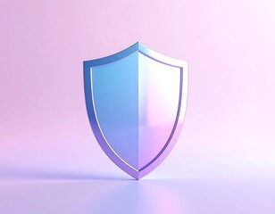 Shiny, gradient colored shield on pastel pink background, front view