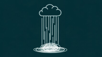 Neon rain cloud pouring down on dark background