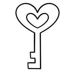 Heart key cute Valentine line art illustration	
