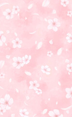 Fototapeta premium 手描きの桜の水彩風背景_縦