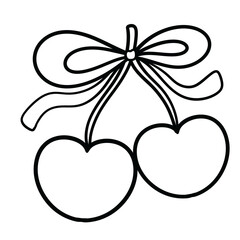Cherries with ribbon cute love symbol line art illustration	
