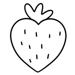 Strawberry heart shape cute romantic line art illustration 