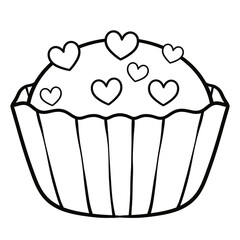Cupcake with Hearts Topping line art illustration	
