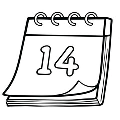 February 14 calendar cute Valentine date line art illustration	
