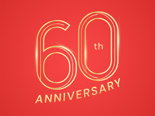 60th Anniversary luxury gold celebration with elegant outline numbers and golden glitter lights in shapes logo vector design concept. Sixty years anniversary gold template for celebration event, card.
