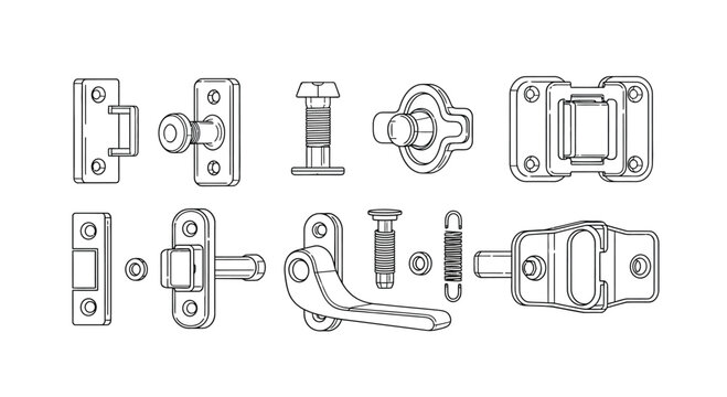 Collection of various metal latches and locks