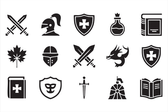 Fantasy heraldic symbols for game menus, RPG inventories, story apps