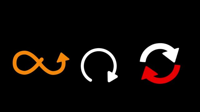 Abstract circular motion graphics displaying rotating arrows and infinity loop animation on black background