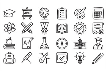 Education interface icons for science lessons, study management tools