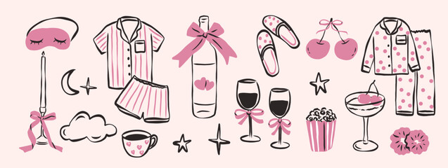 Fototapeta na wymiar Cute doodle pajama party collection