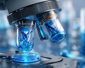 Medical Lab Branding with Digital Microscope Interface and Blue Accent Theme