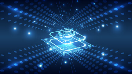 Futuristic Digital Technology Background: Glowing Data Platform with Perspective Dot Grid