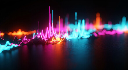 Sound Waves of Color: Vibrant sound waves pulsate with energy against a dark backdrop. The dynamic display of sound.