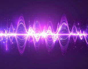 A vibrant purple waveform with oscillating patterns and bright lights on a dark background