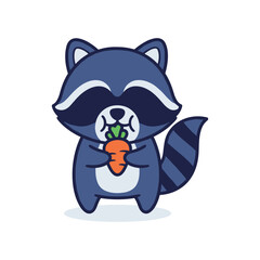 Naklejka premium Adorable Cartoon Raccoon Holding Carrot Vector Illustration