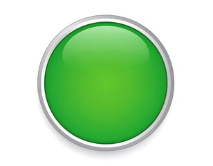 A green circle with a silver border on a white background
