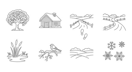 Rural landscape and winter elements Vector